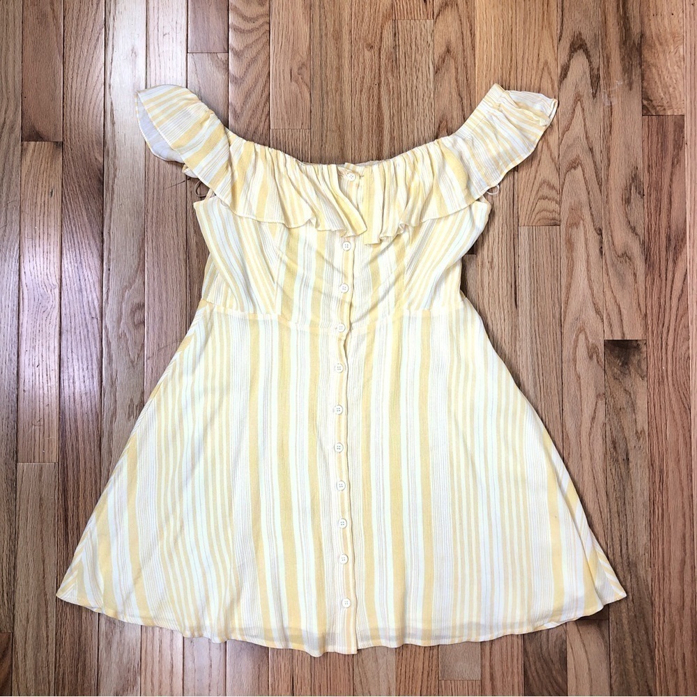 impeccable pig yellow striped a-line off the shoulder belle inspired dress - Picture 7 of 7